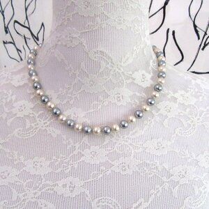 Vintage simulated white & gray pearl princess length (17") necklace - bride,prom